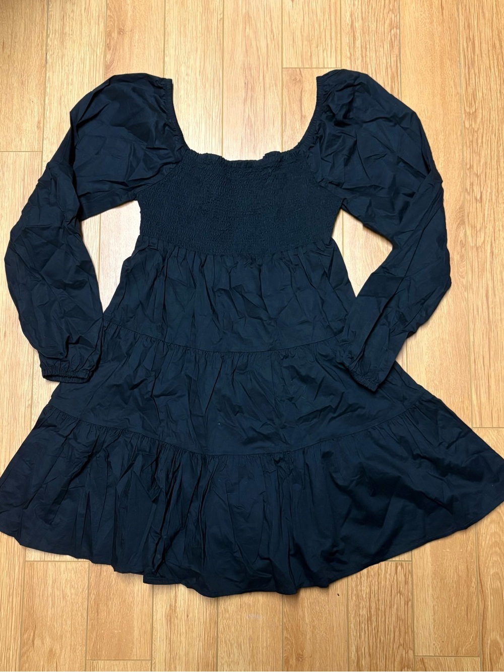 Steve Madden Black Smocked Bodice Tiered Mini Dress